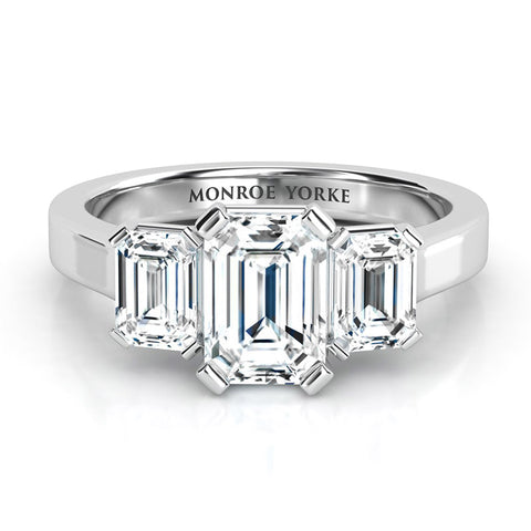 Emerald cut diamond three stone ring - Engagement ring