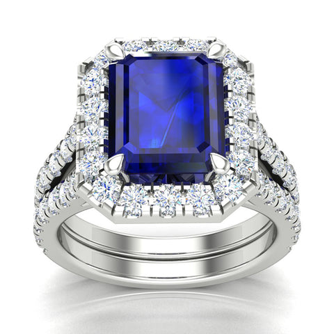 Carmel - Emerald Cut Ceylon Blue Sapphire and Diamond Ring