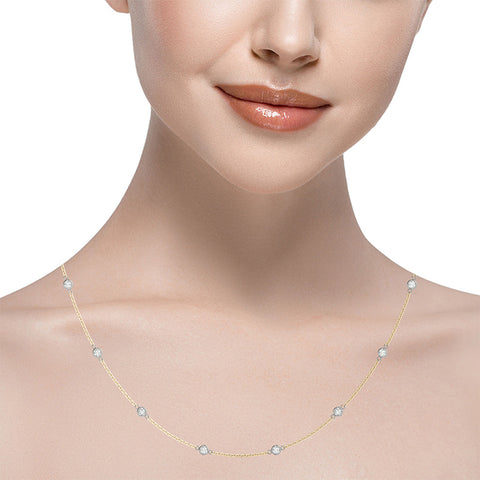 Dahlia Diamond Station Necklace 0.25ct  Available in 14ct white gold, 14ct yellow gold and 14carat white and yellow gold 