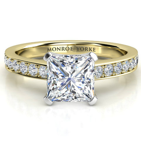 Fifth Avenue princess cut diamond engagement ring in gold. 