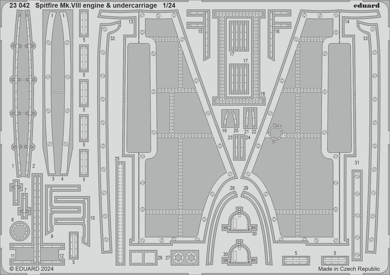 Eduard 1/24 Eduard Spitfire Mk.VIII engine & undercarriage Photo etched set for AIRFIX