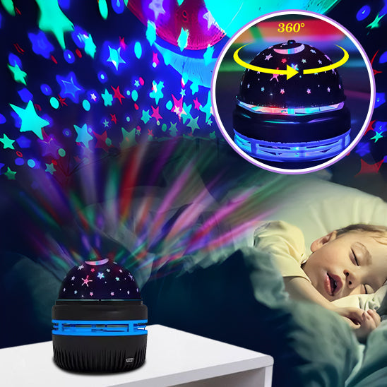 Veilleuse projecteur étoile 360° en rotation, bébé endormi