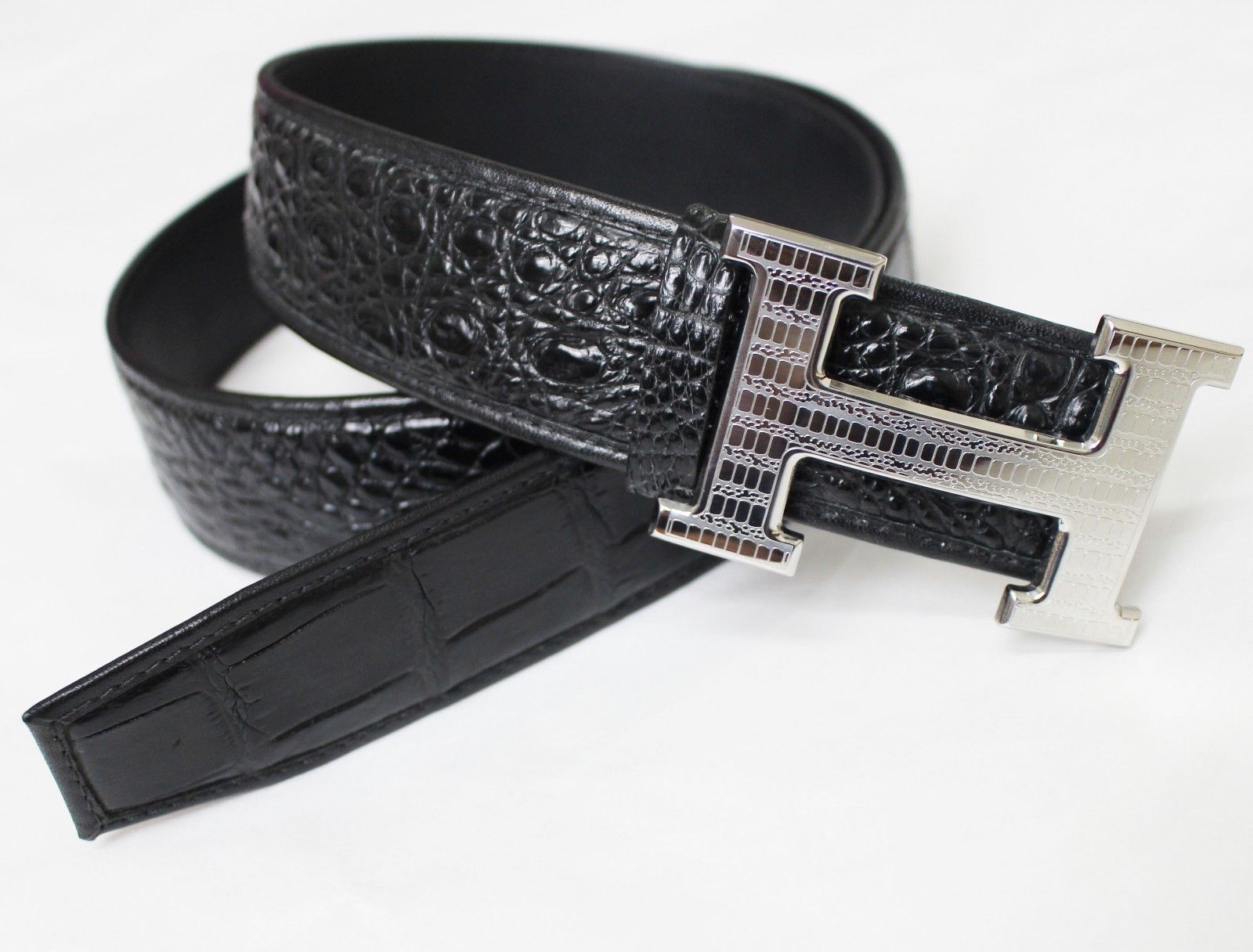 Black Genuine Alligator Crocodile Leather Skin Men's Belt WITHOUT JOINTED