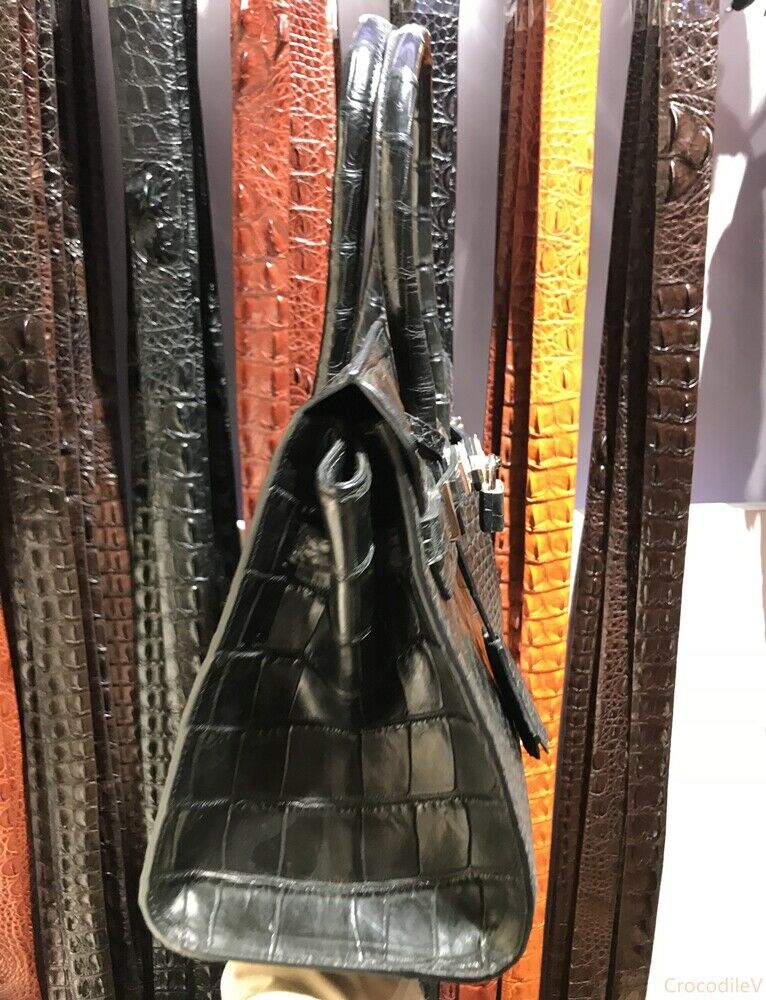 Handmade Genuine Crocodile Leather 30cm Ladies Woman Bag Handbag Black  | eBay