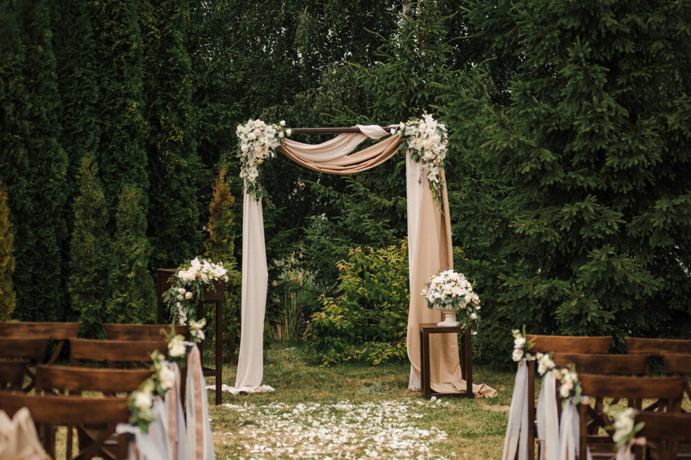 outdoor wedding setup in forest