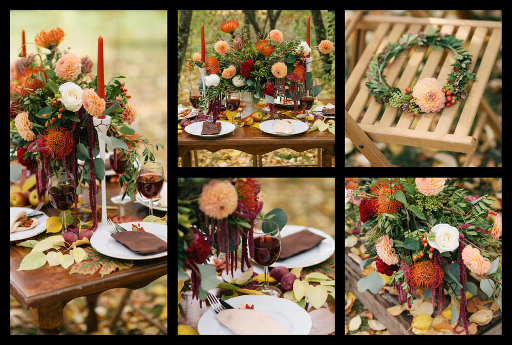 photo collage of autumn-themed wedding inspiration