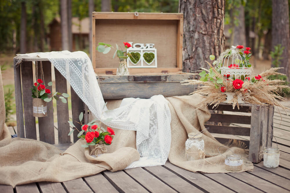 Wedding ceremony in rustic style at a small venue with backyard feels