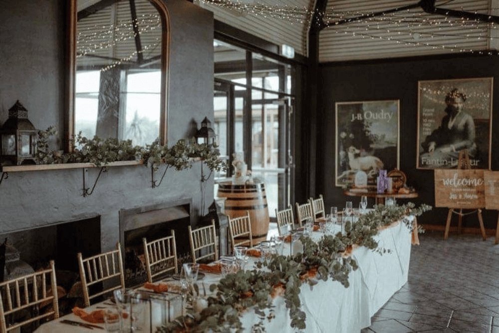 wedding reception with rustic decorations