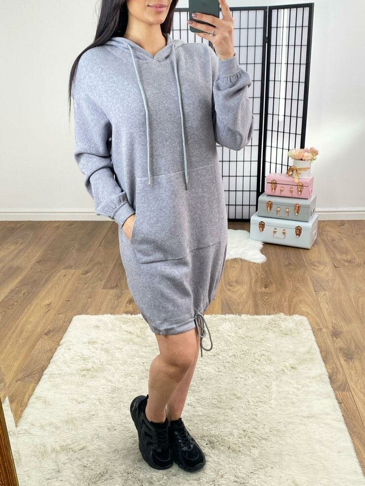 Bexy Plain Pocket Loose Fit Knitted Hooded Jumper Dress – BowsBoutiques