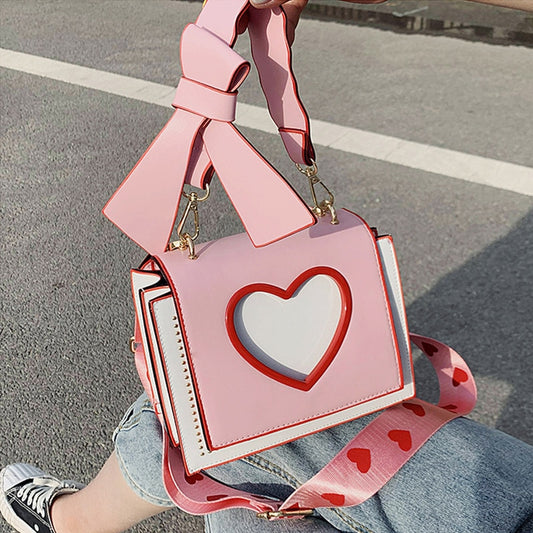 Y2k Purse Crossbody Bag, Pink Heart Shoulder Bag