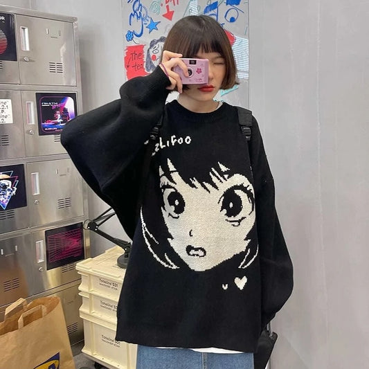 E-Girl Pink Anime Girl Tee - Black Kawaii UwU Aesthetic Tumblr