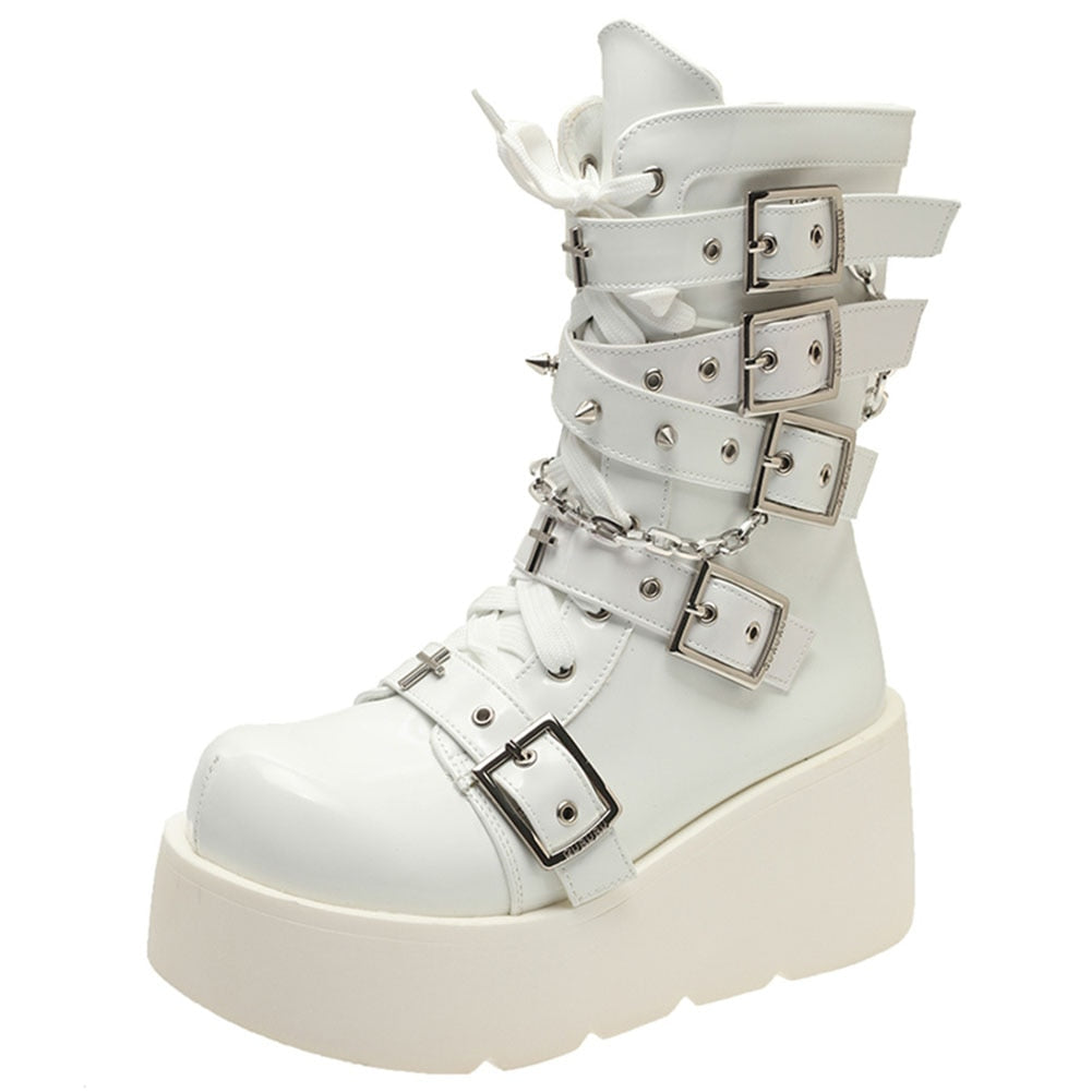 Pastel Goth Motorcycle Boots White – Aesthetics Boutique