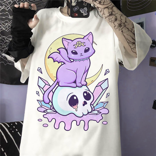 Pastel Goth Aesthetic Outfit T-Shirt Cat Neko Wings Ritual – Aesthetics  Boutique