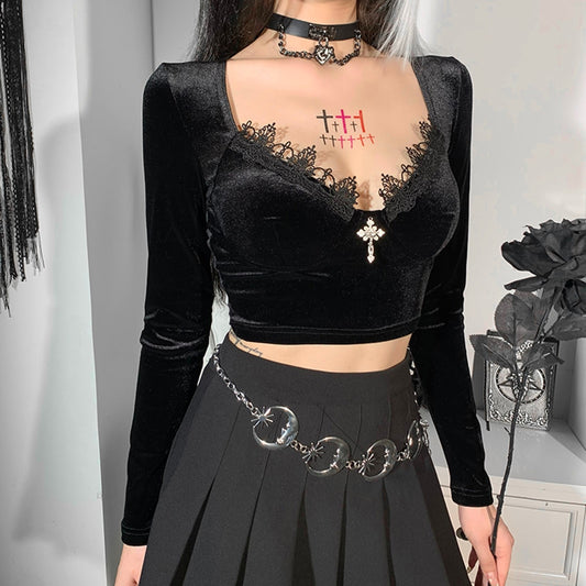 Goth Aesthetic Black Bustier Satin Top Vampire Outfit Dark Goth Vibes –  Aesthetics Boutique