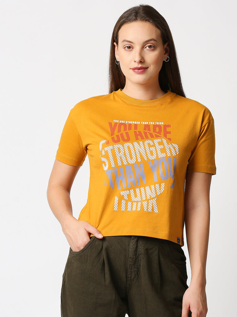 Blamblack Women's Short Chest print Mustard Yellow T-shirt