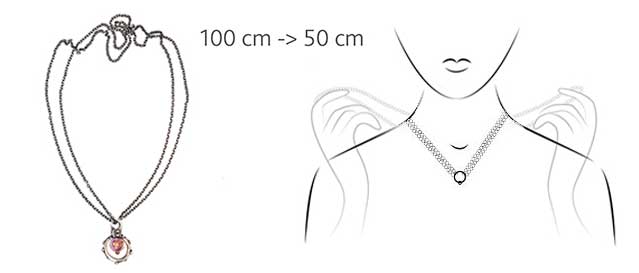 Doublet halskæde fra 100cm. til 50cm.