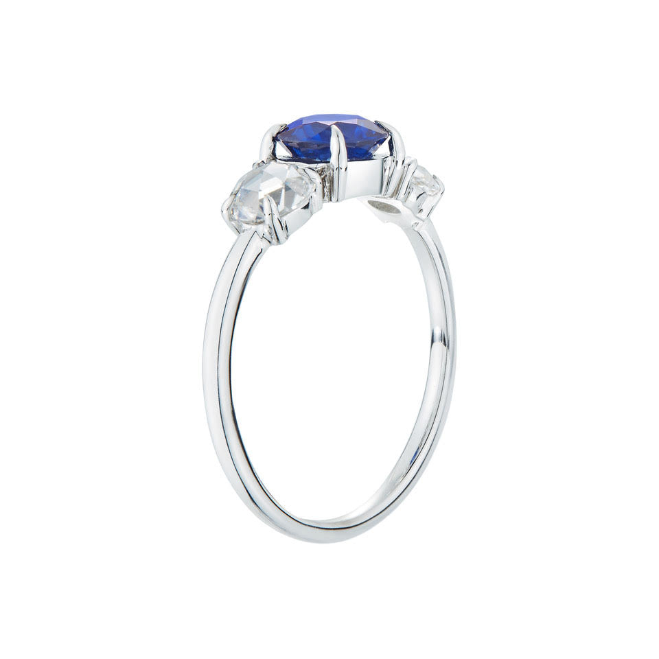 Sapphire and Rose cut Diamond Engagement Ring