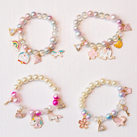 Toddler Girl bracelet, kids Unicorn shell pineapple cherry pearl milkt –  RainbowFlowerAU