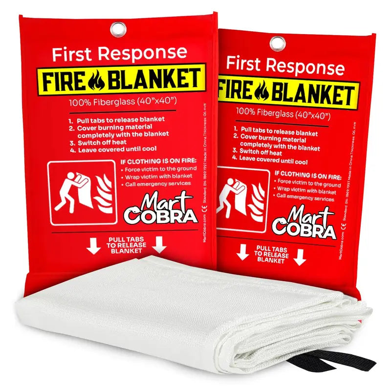 Mart Cobra 2-Pack Fire Blankets for Home Safety - Compact, Easy-To-Use, 40"X40" - Essential Emergency Gear
