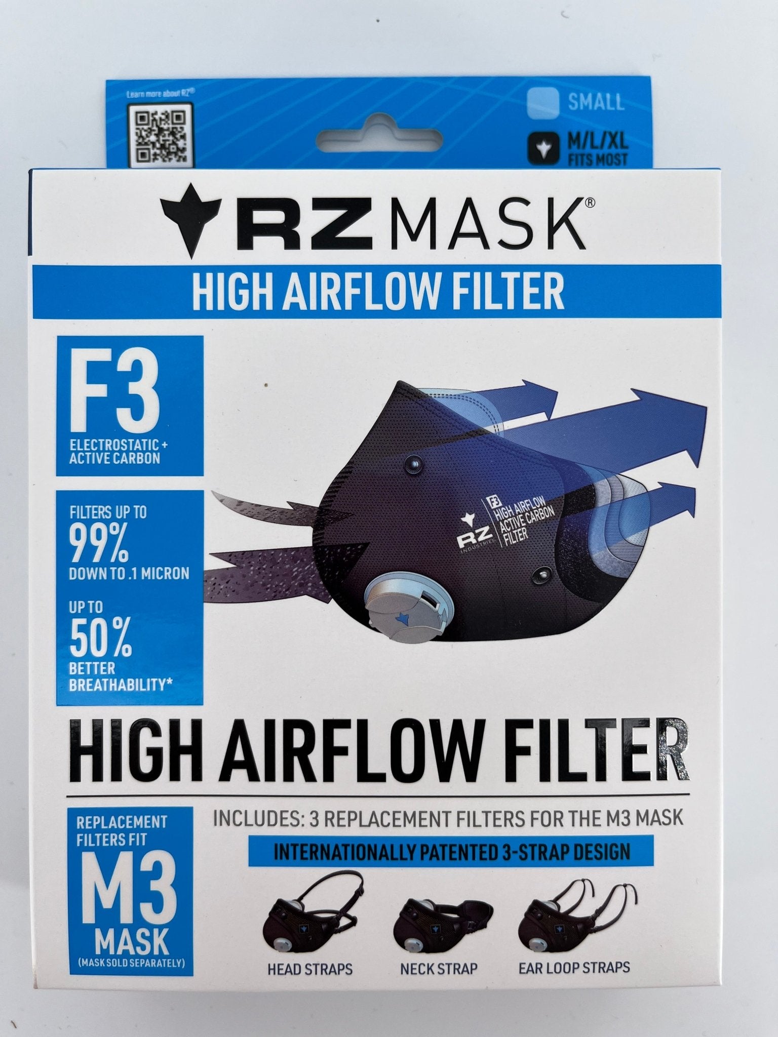 RZ M3 Mask: Globally Patented - 3-Strap Innovation - Zero Fogging, 99%  Filtration with Active Carbon, Supreme Comfort.