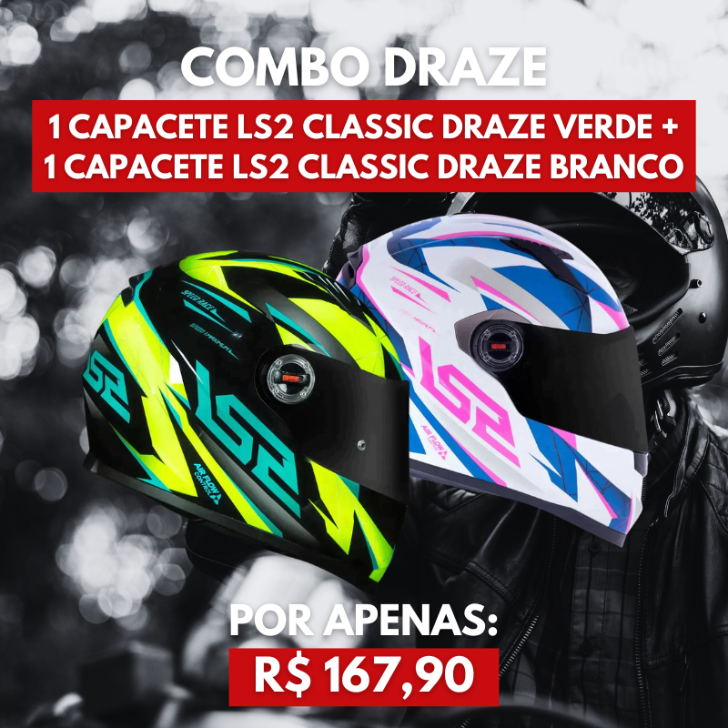 [COMBO DRAZE] 1 CAPACETE LS2 DRAZE VERDE + 1 CAPACETE LS2 DRAZE BRANCO 1