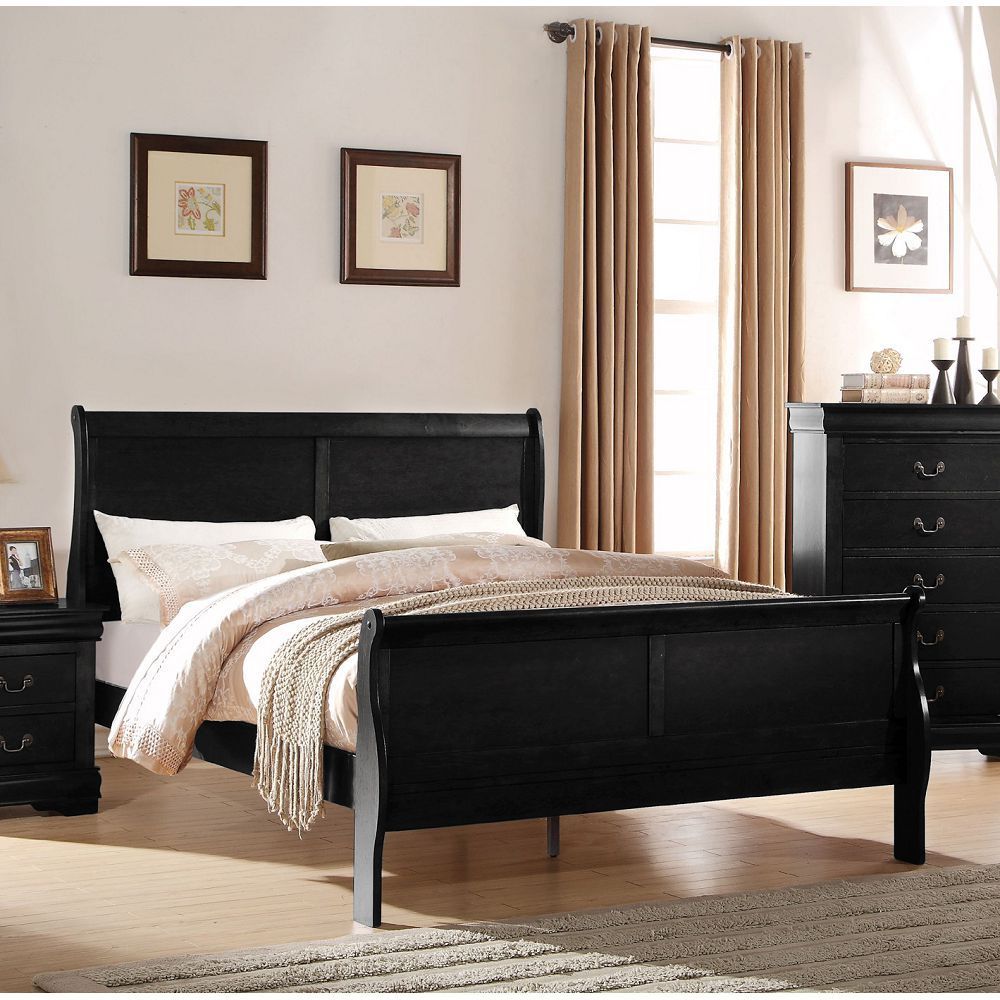 Acme Louis Phillipe III Queen Sleigh Bed in Black 19500Q