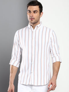 Stripes Cotton Linen Blend Super Slim Fit Mens Casual Shirt