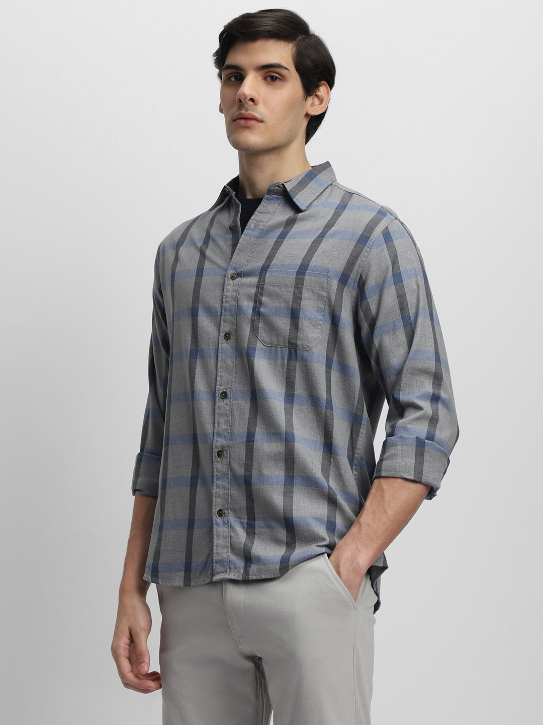 Buy Louis Philippe Jeans Men Slim Fit Checked Pure Cotton Casual
