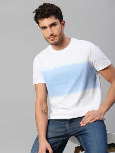 Blue Cotton Mens Printed Half Sleeves T- Shirt