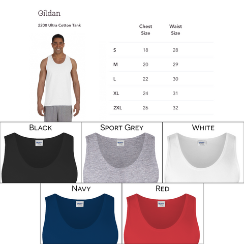 Size chart for Gildan 2200 Ultra Cotton tank