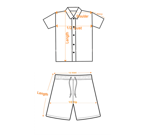 Measuring diagram of the pajama top and shorts.