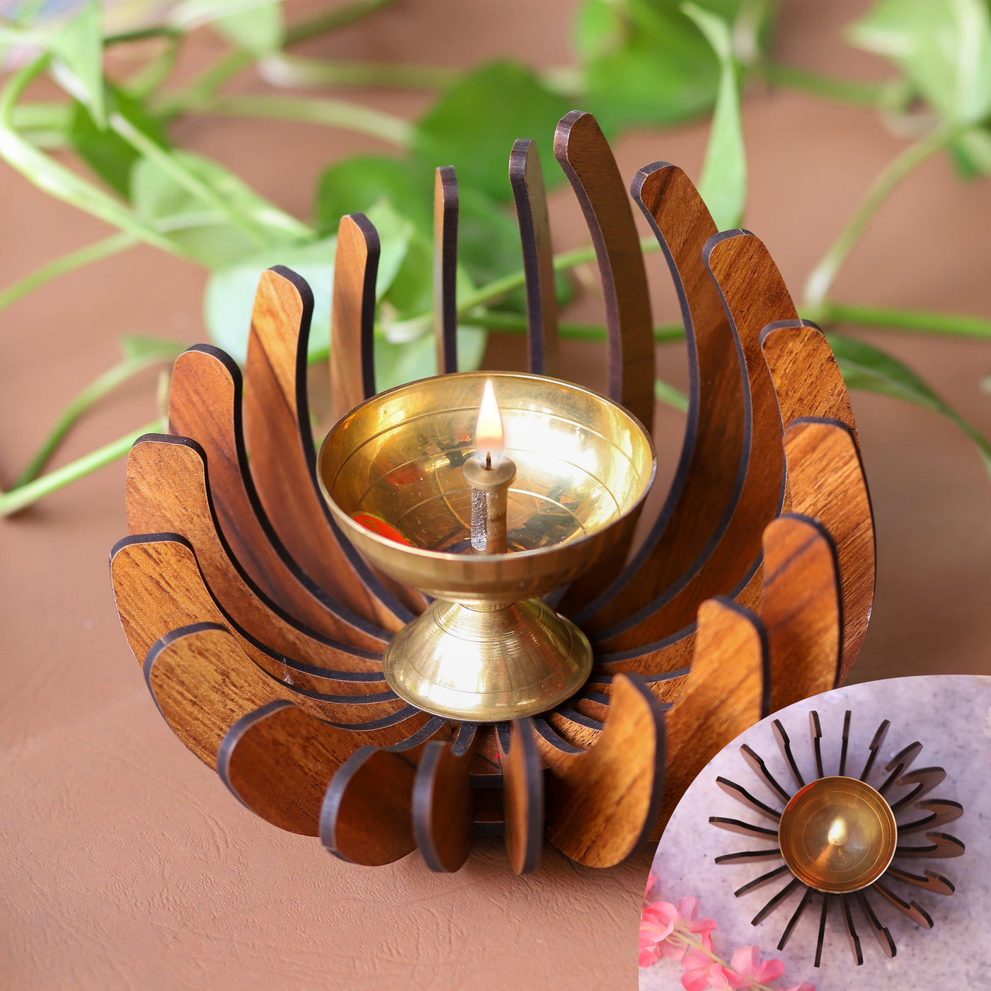 wooden diya stand