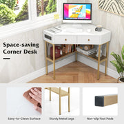 Tangkula Corner Desk with 2 Drawers & Built-in Charging Station, 90 Degrees Triangle Corner Computer Desk