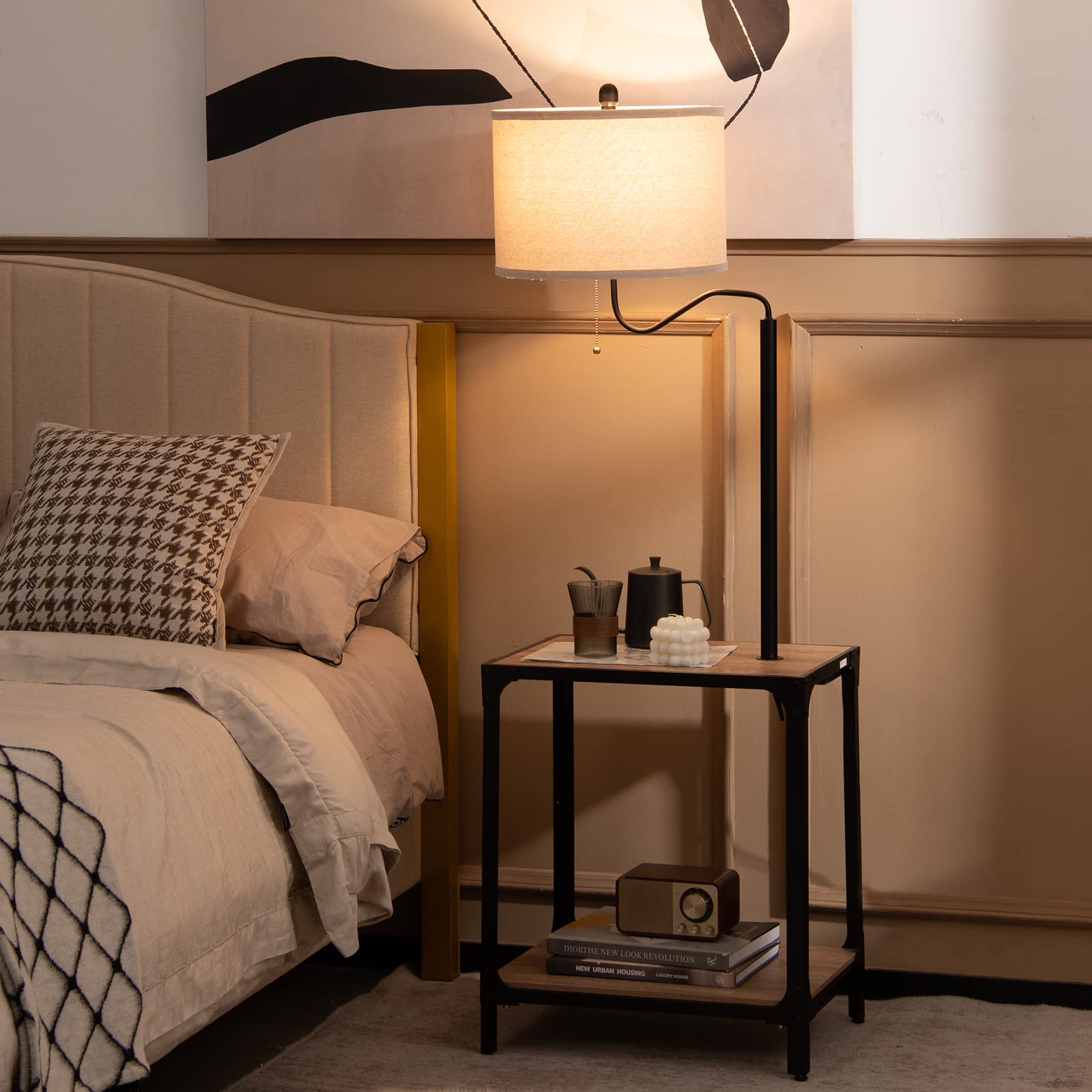 Tangkula Floor Lamp with End Table and USB Charging Ports