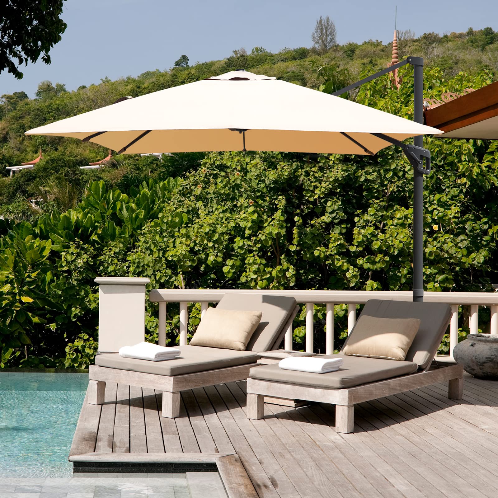 10x13ft Patio Rectangular Umbrella, Cantilever Offset Umbrella W/ 360 degree Rotation Function