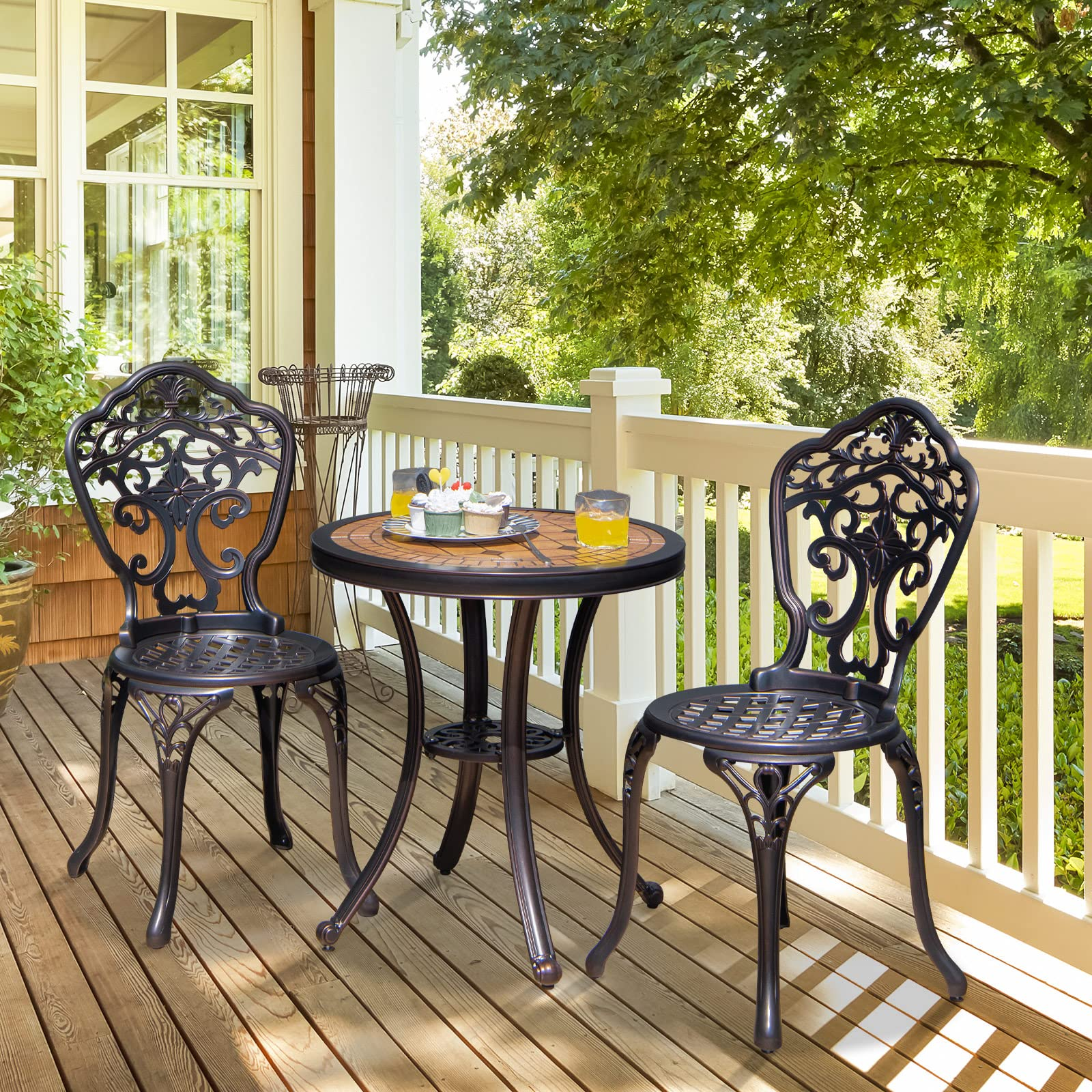 Tangkula 3 Piece Cast Aluminum Bistro Set