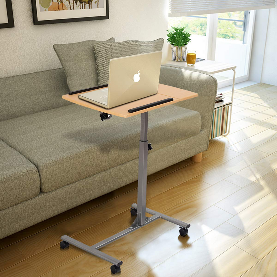 Tangkula Laptop Desk Overbed Table, Mobile Desk Cart, Angle & Height Adjustable Laptop Stand Cart