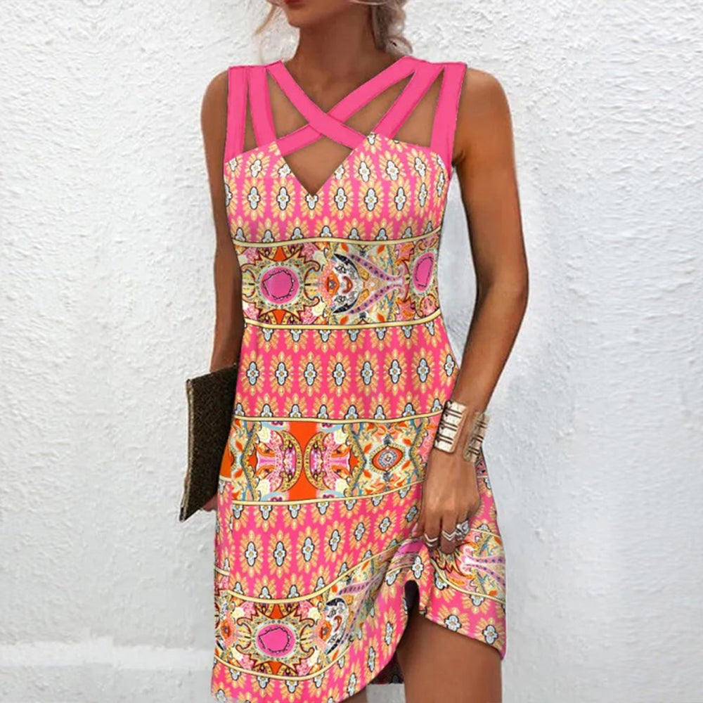 Hot Pink Caged Top Mixed Print Mini Dress – klynu