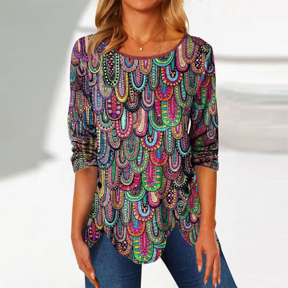 Special Print Round Neck Top – valanio