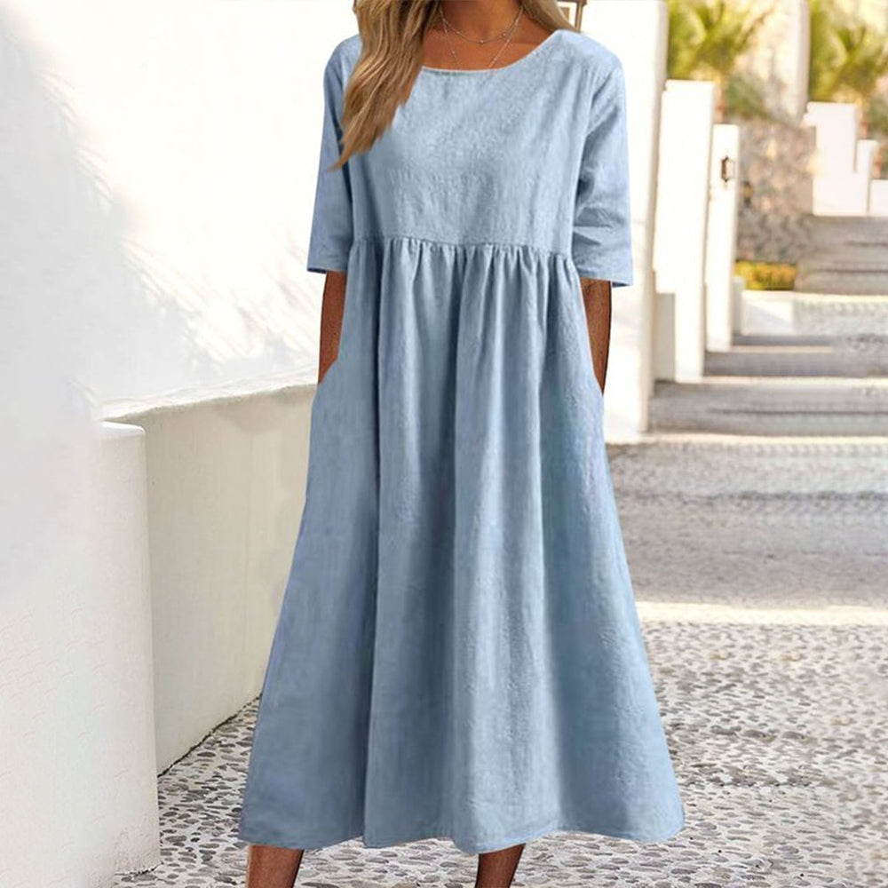 Relaxed Chambray Side Pocket Midi Dress – valanio