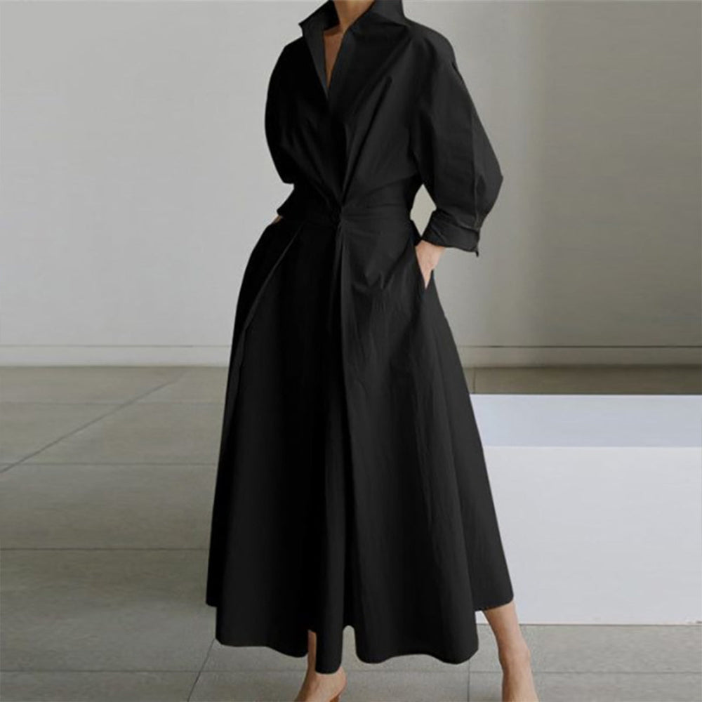 Black Fold Over Collar Side Pocket Maxi Dress – evepes-new