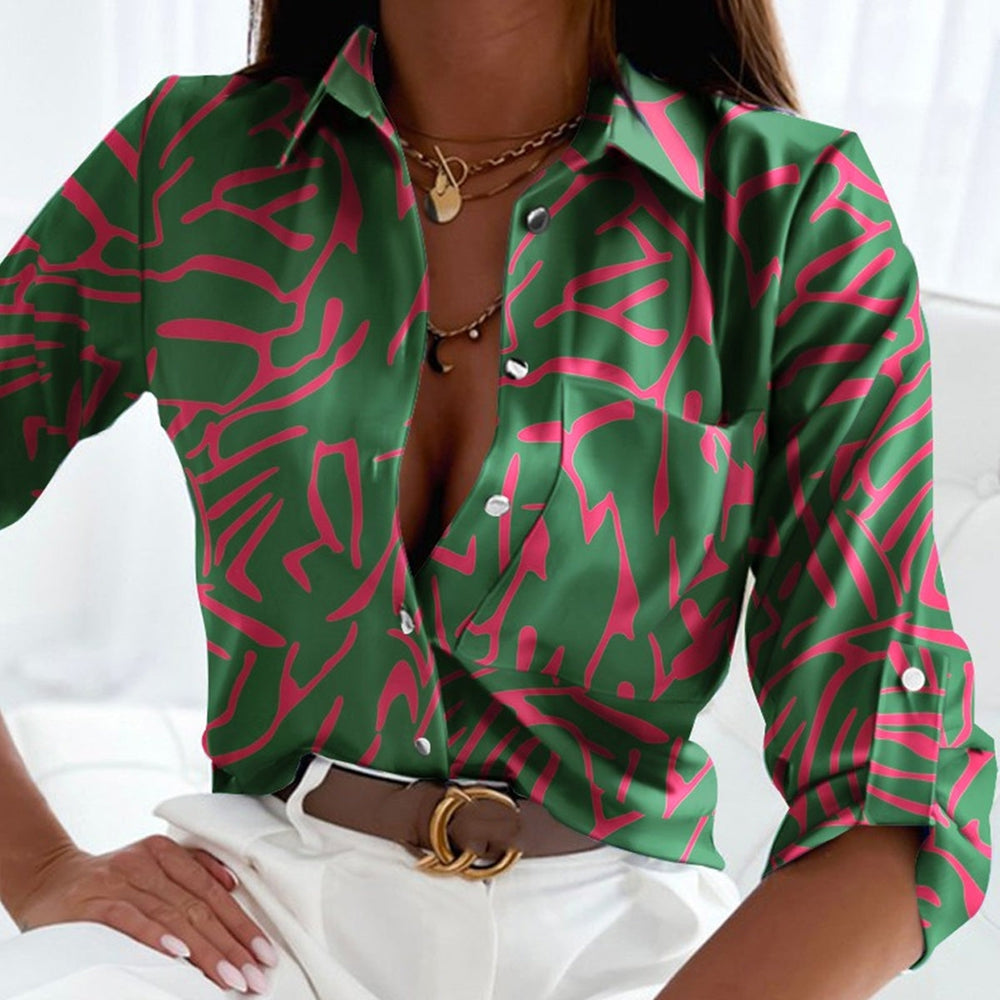 Emerald Green & Pink Marbled Print Blouse Top – cayred-new2