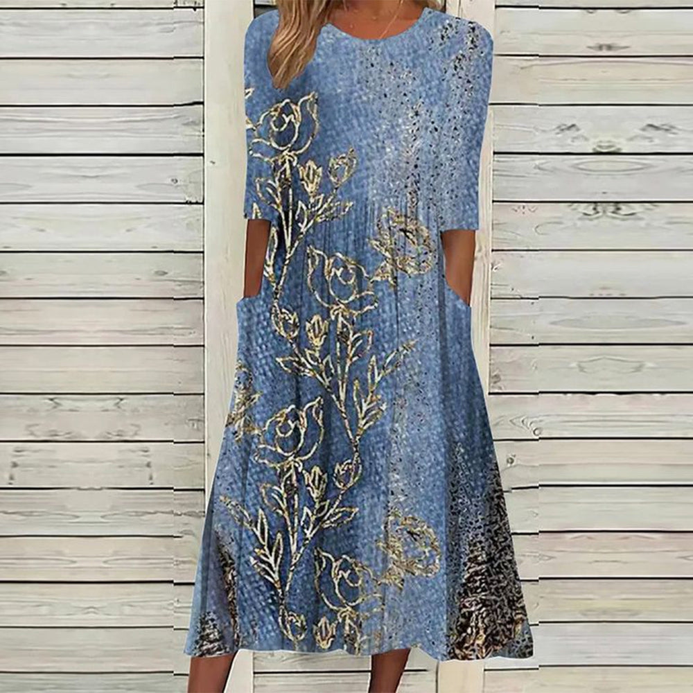 Gorgeous 34 Sleeve Print Midi Dress Reyhy 