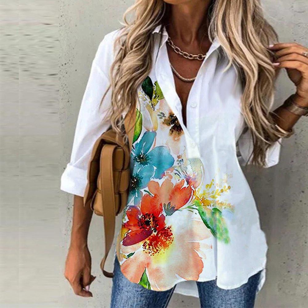 Watercolor Flower Button Front Tunic Blouse – nnesi