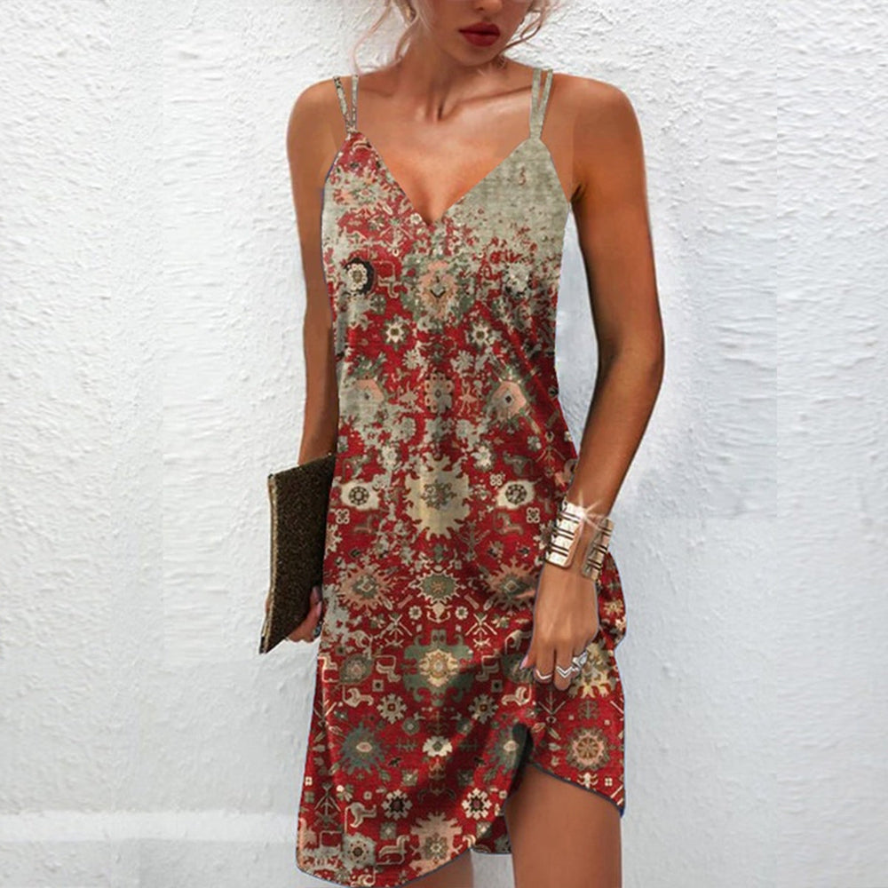 Burgundy Abstract Tan Flower Print Slip Mini Dress – aljok