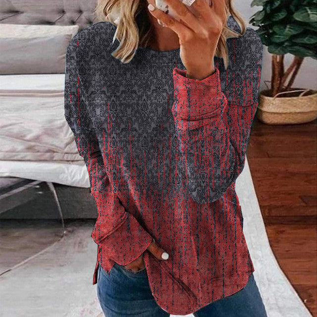 Red Round Neck Long Sleeve Top – vewyu