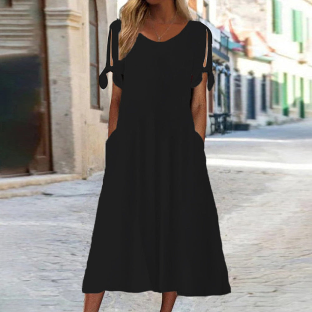 Simple Plain Black Midi Dress – vyjak