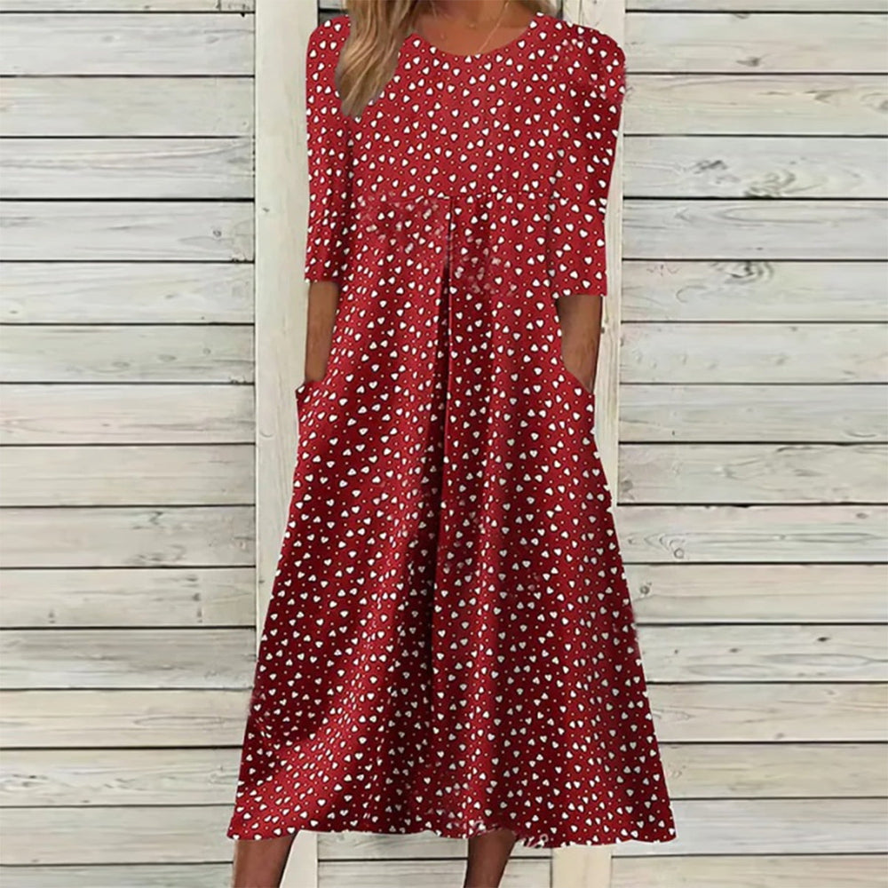 Showy Red 3/4 Sleeve Print Midi Dress – Lsoru