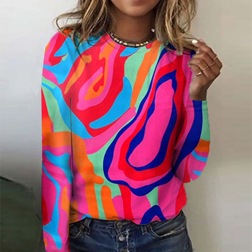 Swirling Multicolor Print Long Sleeve Top – capatee-new