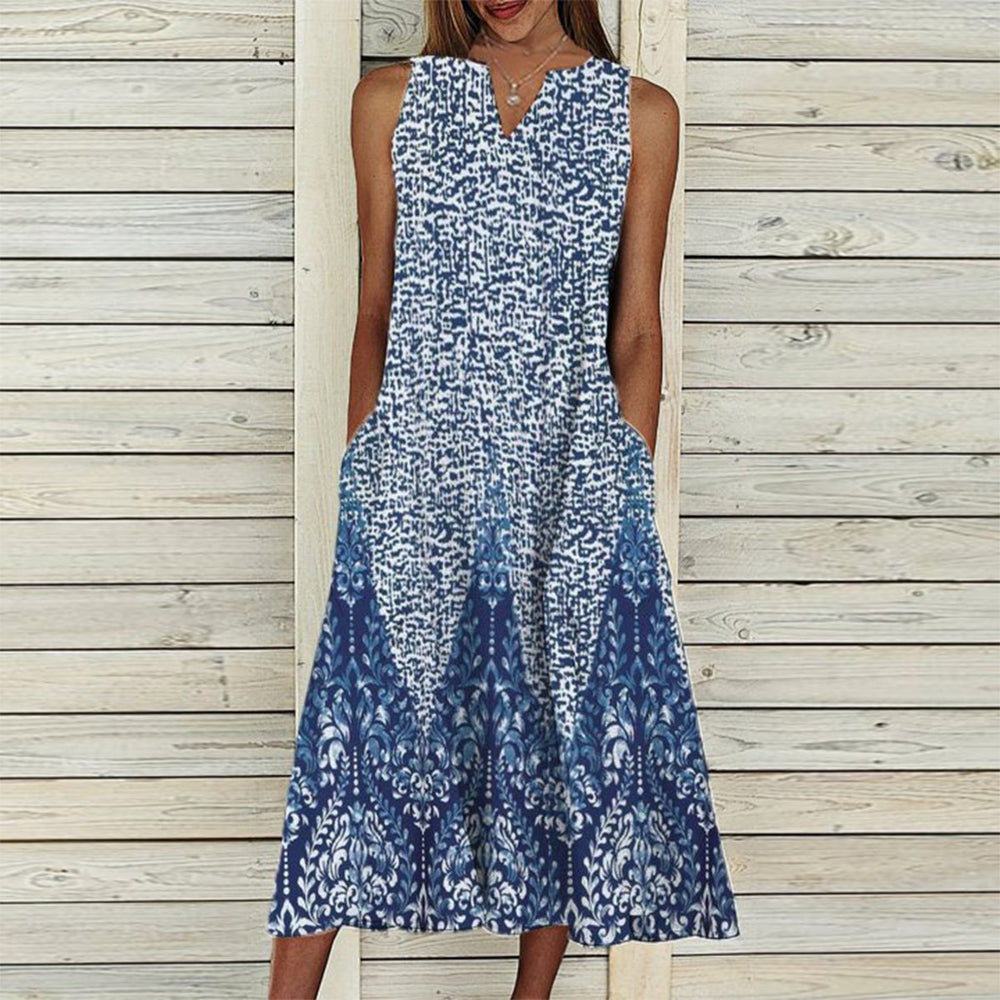 Comfy Print Sleeveless Midi Dress – panrila-new